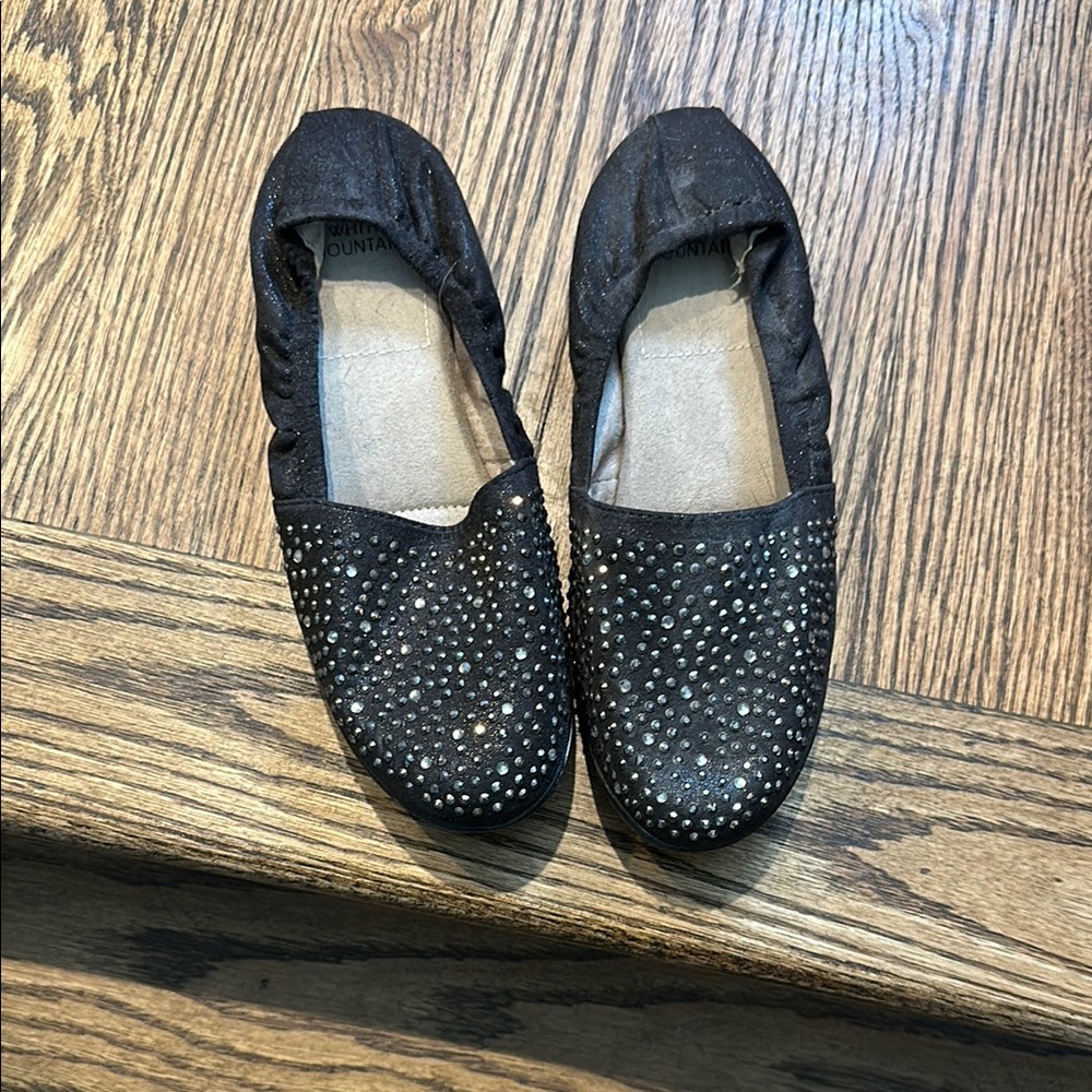 White Mountain Black Rhinestone Flats